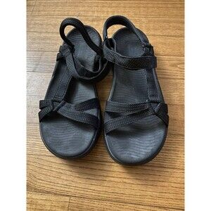 Sketchers Womens ON THE GO AIR COOLED GOGA MAT Black Athletic Sandals Sz 9 EUC